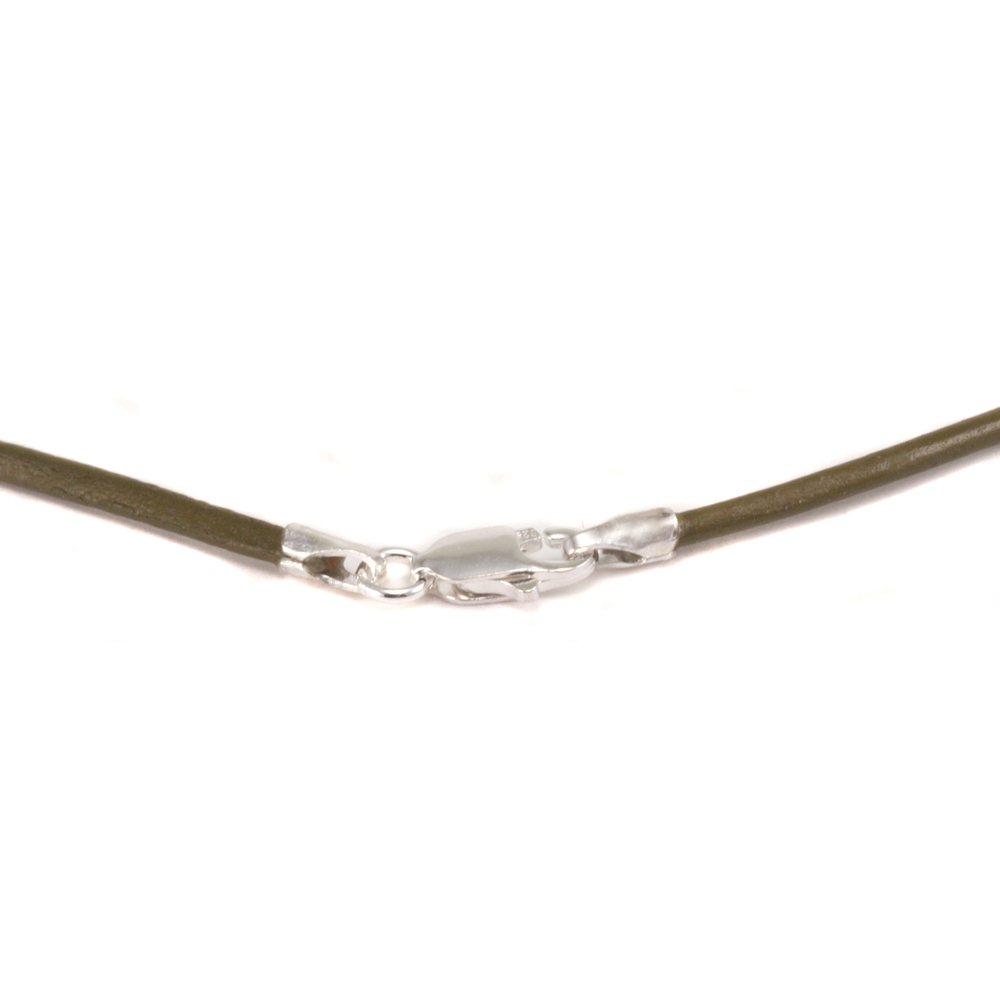 Chain & Clasps Leather Finished Necklace 1.5mm, 18" Olive